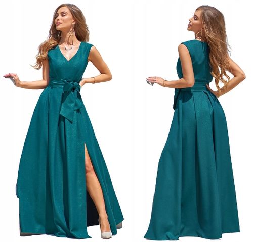 Lea 2 ECRU DŁUGA SUKIENKA z DEKOLTEM ślubna 48 na Arena.pl