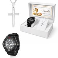 Zegarek i Łańcuszek w Pudełku z Nadrukiem Prezent na Komunię dla Chłopca