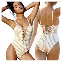 Strój kostium kąpielowy jednoczęściowy w paski wyszczuplający wiązany L