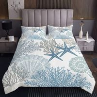 Narzuta na łóżko 240x220 mikrofibra morska retro rozgwiazdy koralowce