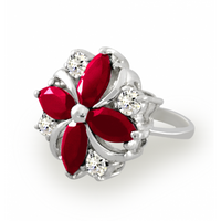 OKAZAŁY PIERŚCIONEK KWIAT Z RUBINAMI SREBRO PRÓBY 925