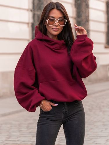 Bawełniana dresowa damska bluza z kapturem na stójce oversize bordowa na Arena.pl