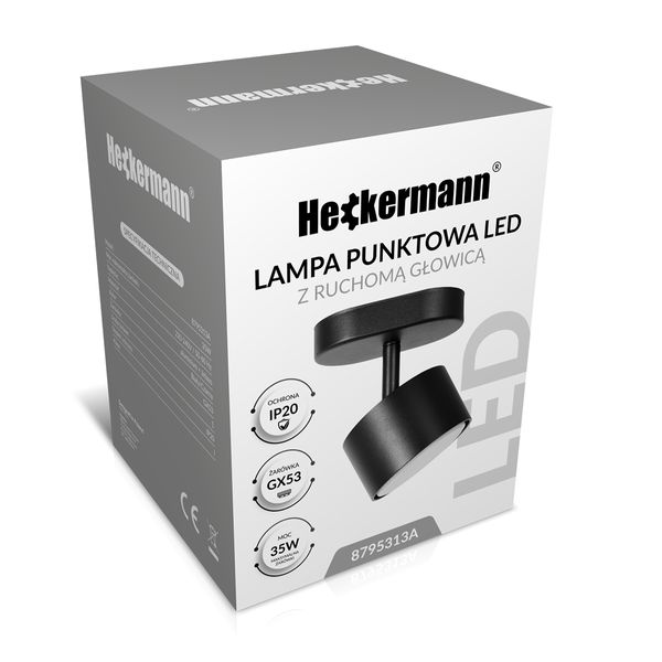 Zestaw Lampa Punktowa Led Heckermann 8795313A Czarna 1X Głowica + 1X Żarówka Led Heckermann Gx53 7W Neutral zdjęcie 7