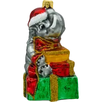 Bombka choinkowa szklana: Słoń z prezentami: szary