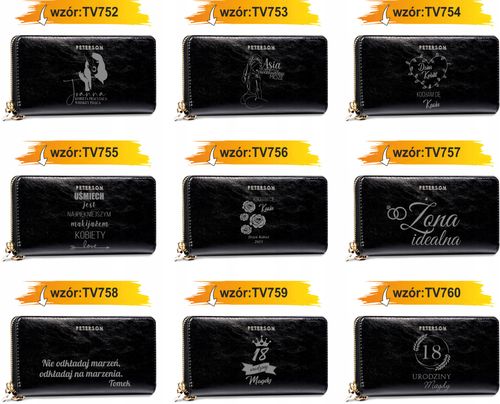 Portfel damski skórzany czarny GRAWER personalizowany prezent twój napis na Arena.pl