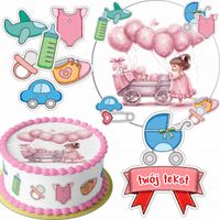 ZESTAW OPŁATEK NA TORT 20CM + 16 POSTACI - BABYSHOWER + IMIĘ 15CM 18CM