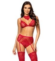 Komplet koronkowej bielizny z pasem do pończoch S/M