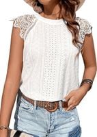 Bluzka damska letnia biała haftowana koronkowa z kokardą ażurowa r. L