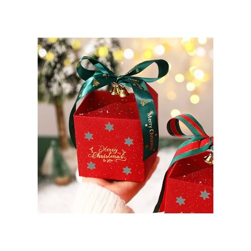 pudełko prezentowe ozdobne czerwone, merry christmas z kokardą 10x10x10 cm na Arena.pl