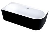 Wanna wolnostojąca przyścienna NAROŻNA PULA Czarna LEWA 170 x 75 cm biała system przelewowy