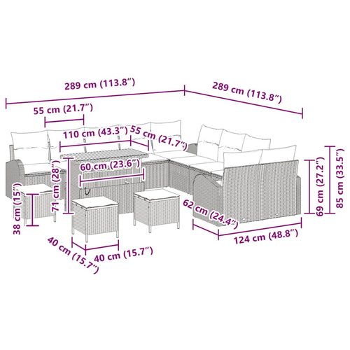 Zestaw Sof na Ogród z poduszką 14 pcs Czarny Polirattan na Arena.pl