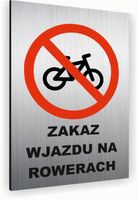 Tabliczka znak informacyjny 20x15 Srebrna ZAKAZ WJAZDU ROWEREM Dibond