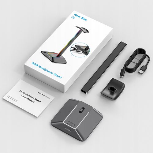 STOJAK STATYW NA SŁUCHAWKI NEW BEE GAMINGOWY PODŚWIETLENIE RGB LED HUB USB na Arena.pl