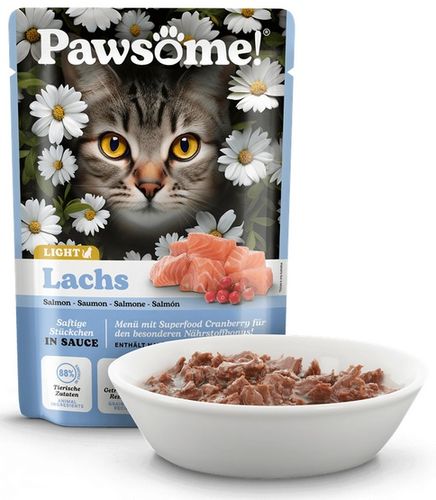 Niskokaloryczna karma dla kotów bez cukru i zbóż - Pawsome Light ŁOSOŚ 85g na Arena.pl
