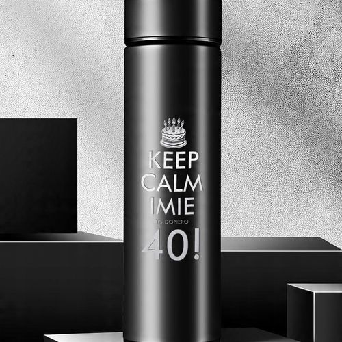 KUBEK TERMICZNY Czarny Na Prezent Urodziny KEEP CALM IMIĘ TO DOPIERO 40! Wz na Arena.pl