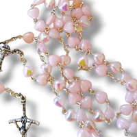 Różaniec Serce Opalizowane Różowe 6Mm