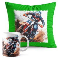 ZESTAW KUBEK + PODUSZKA ZIELONA - MOTOR MOTOCYKL MOTOCROSS