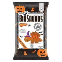 BIOSAURUS Chrupki kukurydziane Dinozaury HALLOWEEN o smaku pizzy BIO 50 g