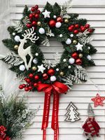 WIANEK ŚWIĄTECZNY BOŻE NARODZENIE WIENIEC STROIK NA DRZWI RENIFER