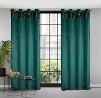 Zasłona gotowa na przelotkach JASPER 140x250 ciemnoturkusowo/czarna