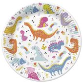 Talerzyki papierowe kolorowe dinozaury, 18 cm 8 szt.