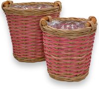 Doniczki Rattanowe Zestaw 2 Sztuki Brązowo Różowe z Folią i Wkładem