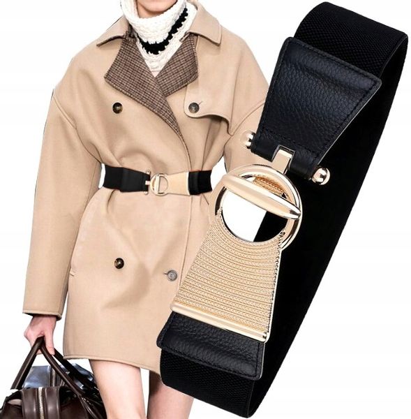 Pasek Szeroki Złota Klamra Do Sukienki Elastyczny zdjęcie 1