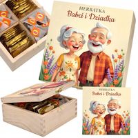 Prezent na Dzień Babci i Dziadka Drewniane Pudełko na Herbatę HERBACIARKA