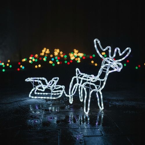 Renifer z Saniami LED Świecący Świąteczny Na Zewnątrz Do Ogrodu Biały Zimny na Arena.pl