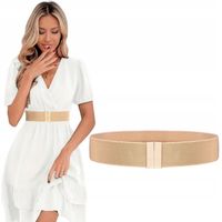 PASEK DAMSKI CIEMNY BEŻOWY GUMA ELASTYCZNY 80-120 cm ZŁOTA KLAMRA NA LATO