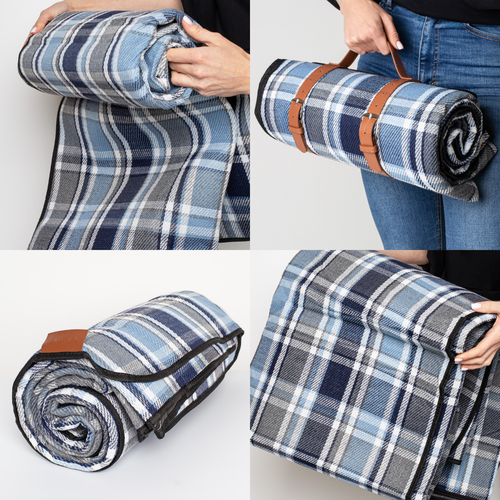 Koc Piknikowy 200X200 Cm - Niebiesko Szara Kratka na Arena.pl