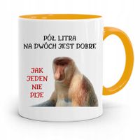 Kubek Żółty Nosacz Janusz Pól Litra Na Dwóch Z Nadrukiem Ze Zdjęciem