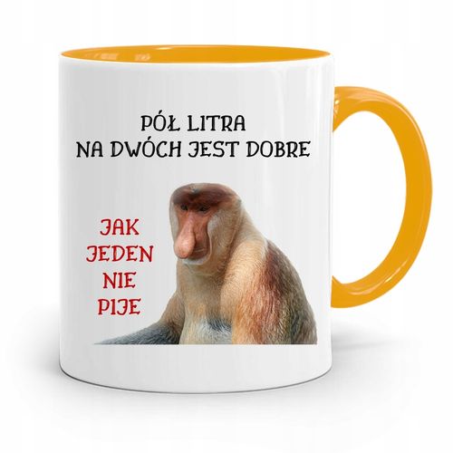 Kubek Żółty Nosacz Janusz Pól Litra Na Dwóch Z Nadrukiem Ze Zdjęciem na Arena.pl