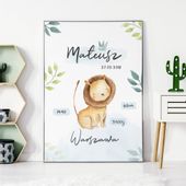 Plakat Metryczka z Lwem P076- rozmiar plakatu 50 cm x 70 cm