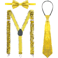 Zestaw Imprezowy Szelki Muszka Krawat Cekiny Złoty Disco Sylwester 3w1