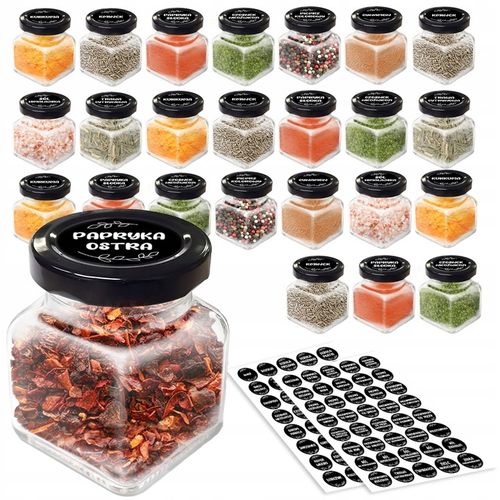 POJEMNIKI NA PRZYPRAWY x24 Szklany słoik 120ml + Etykiety Organizer Kol-Pol na Arena.pl
