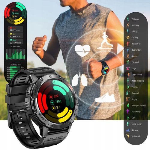 Zegarek Męski Smartwatch AMOLED IP68 530mAh Pomiary Rozmowy SMS Latarka PL na Arena.pl