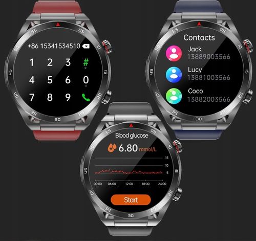 SMARTWATCH ZEGAREK TEMPERATURA CIAŁA POMIAR CUKRU GLUKOZA 3 PASKI HRV EKG na Arena.pl