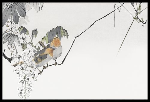 Plakat 60x40cm Two Sparrows, Seitei Japoński Vintage na Arena.pl