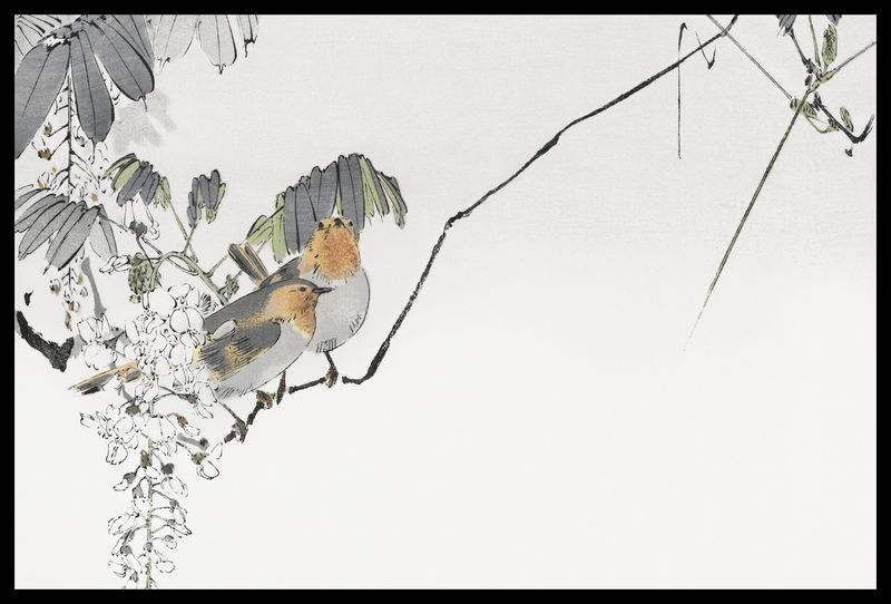 Plakat 60x40cm Two Sparrows, Seitei Japoński Vintage zdjęcie 2