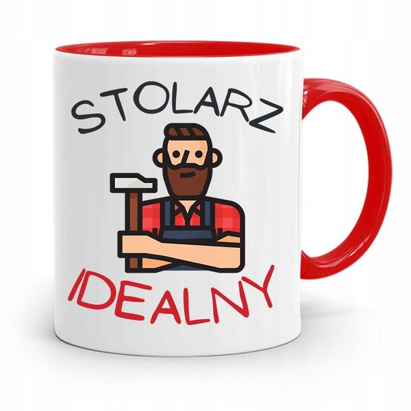Kubek Czerwony Dla Stolarza Stolarz Idealny Z Nadrukiem Ze Zdjęciem zdjęcie 1