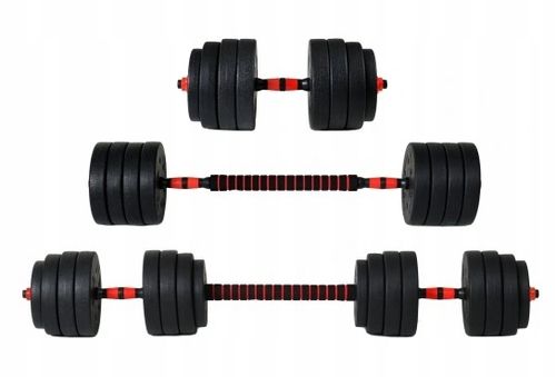 Hantle 30kg 2x15kg bitumiczne regulowane ZESTAW 16 talerzy + sztanga na Arena.pl