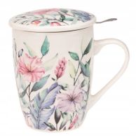 Kubek z zaparzaczem BLOSSOM porcelana New Bone 350 ml wz. 1 kwiaty listki