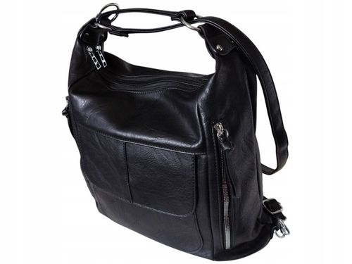 Torebka Damska Torebko-Plecak Miejska Listonoszka Czarny Styl Duży na Arena.pl