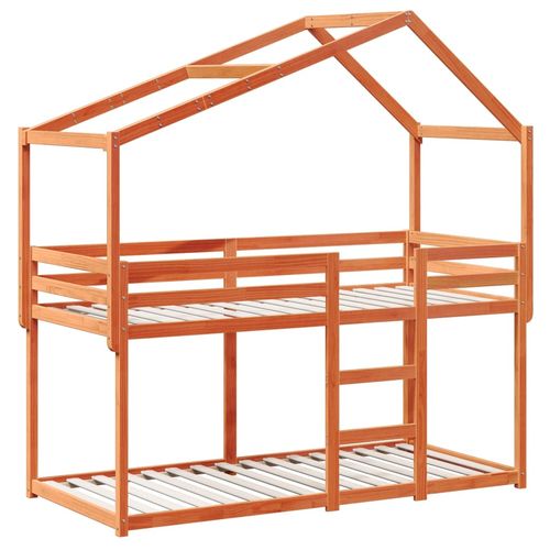 Łóżko z piętrem i daszkiem, woskowy brąz, 90x200 cm, sosnowe na Arena.pl