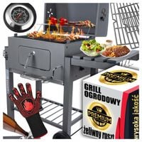 Grill Ogrodowy Duży Węgiel Brykiet Zamykany Żeliwny Ruszt Pokrywa Premium