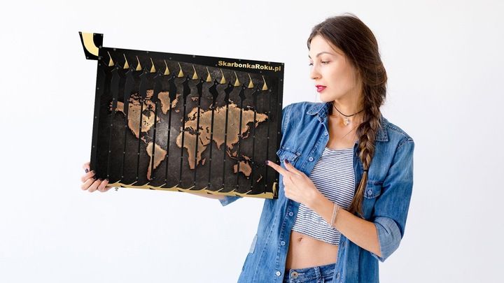 Skarbonka na 5 zł Mapa Świata | Prezent dla podróżnika | Prezent na 1830 zł zdjęcie 8