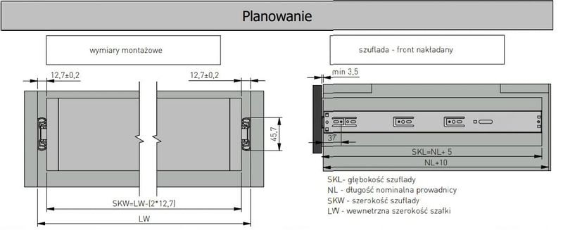 Prowadnica meblowa kulkowa GTV VERSALITE TOUCH PRO H45 mm, 450 mm, push to open, cichy domyk zdjęcie 3