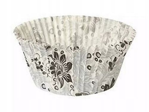FOREMKI PAPILOTKI do muffinek białe czarne kwiatki 50x35 mm 100 szt na Arena.pl