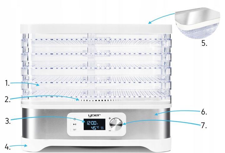 Suszarka do Grzybów OWOCÓW Warzyw Yoer Timer INOX zdjęcie 9